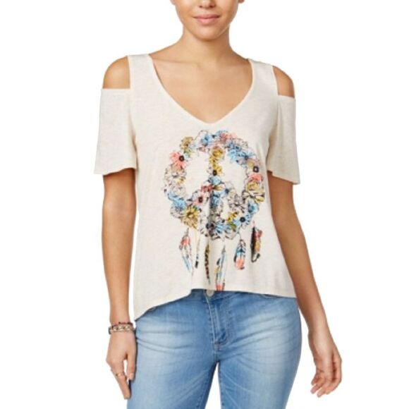 Self E Juniors Cold Shoulder Graphic T-Shirt - Picture 3 of 3